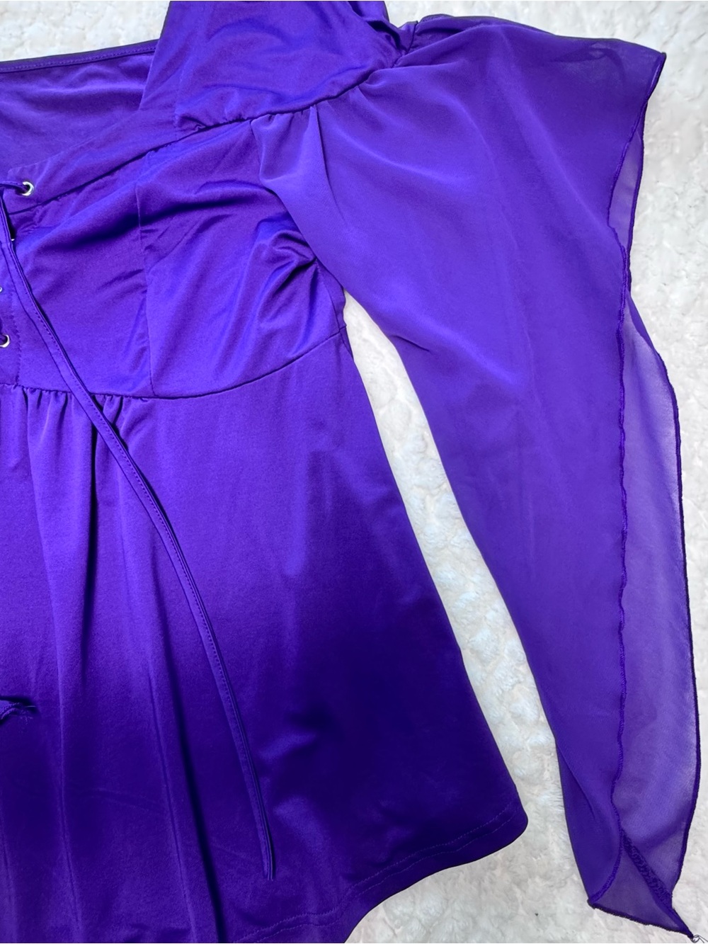 Purple Fairycore Renaissance Lace Up Bell Sleeve Top - Picture 4 of 10